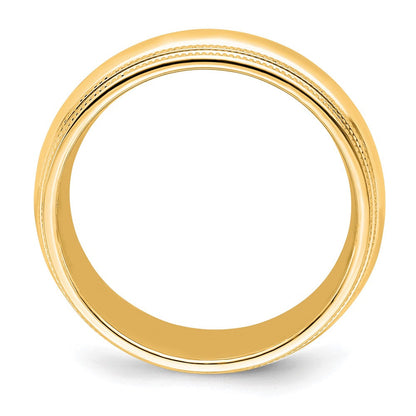 14k Yellow Gold 8mm Double Milgrain Comfort Fit Wedding Band Ring