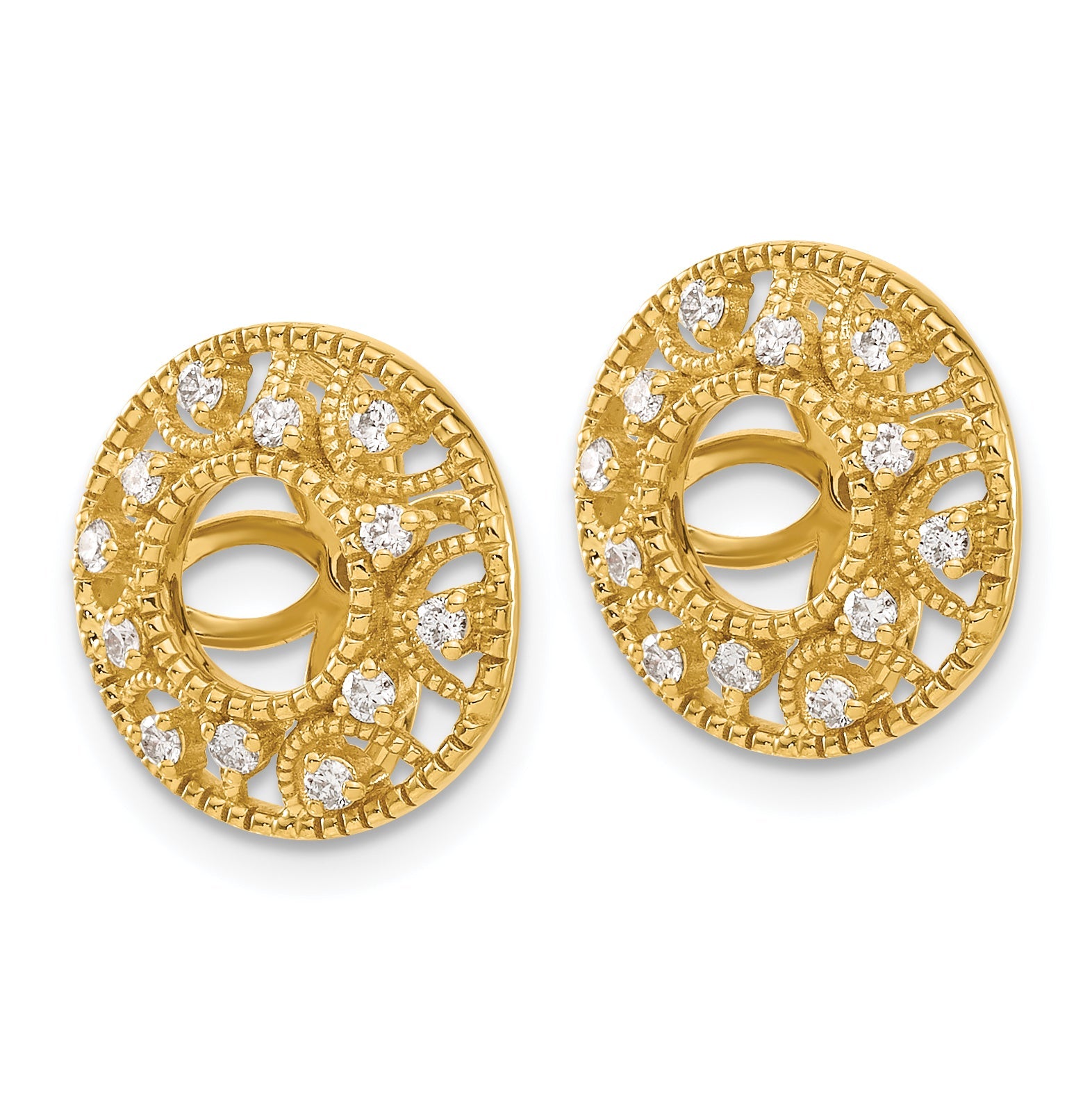 14K Yellow Gold Fancy Diamond Earring Jackets