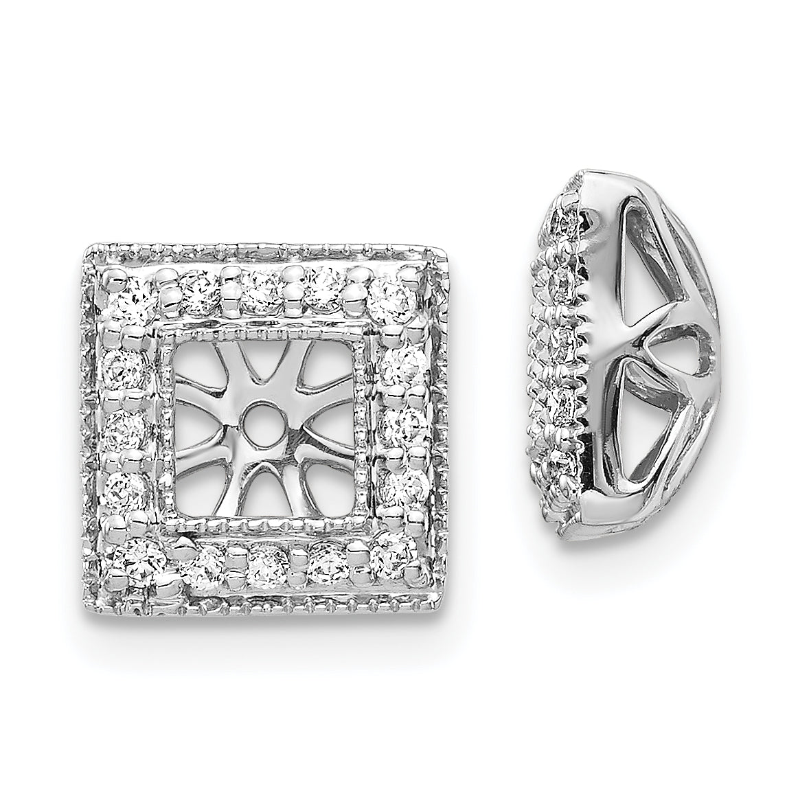 14K White Gold Diamond Square Jacket Earrings