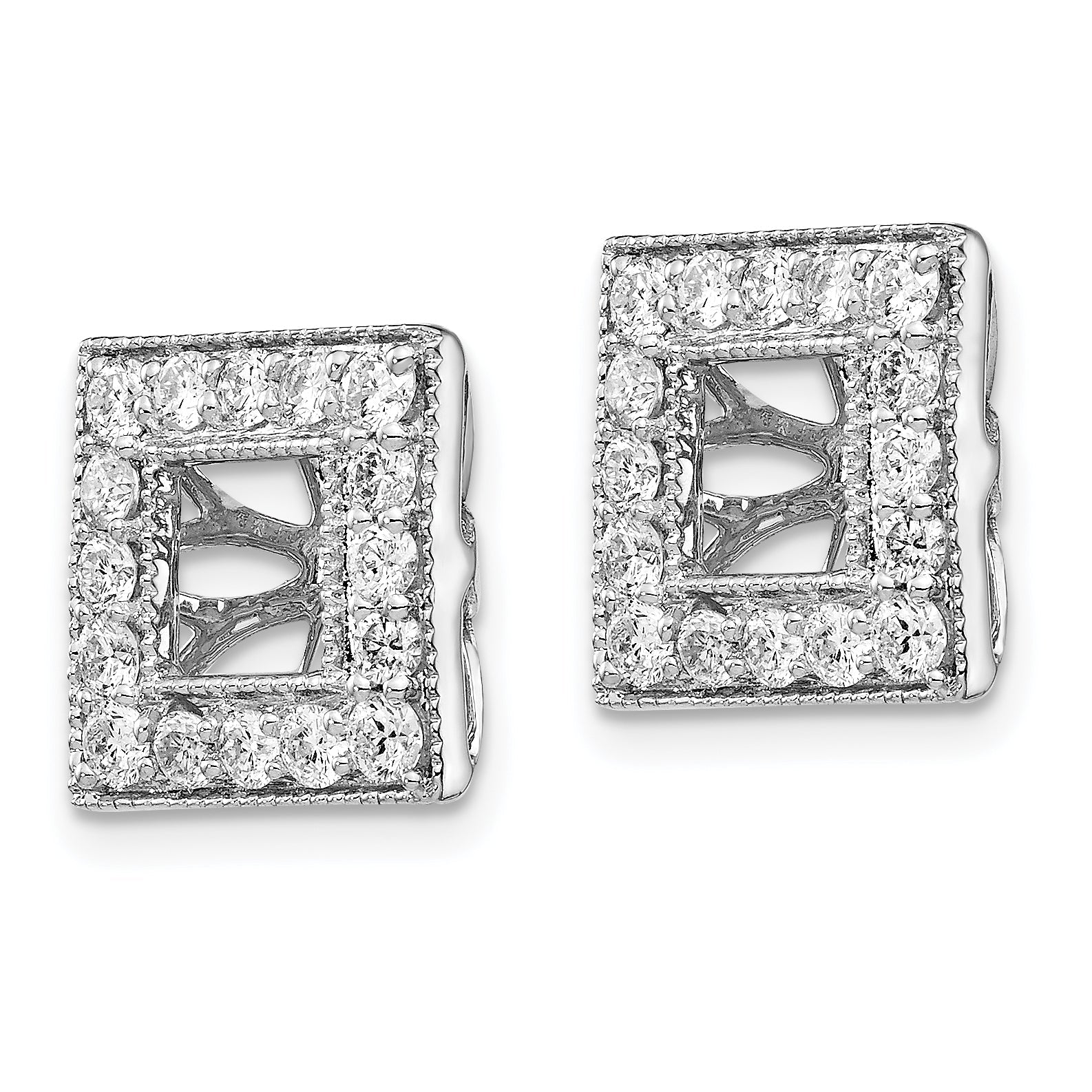 14K White Gold Diamond Square Jacket Earrings