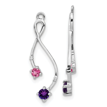 14K White Gold Diamond, Amethyst And Pink Tourm Earring Jackets
