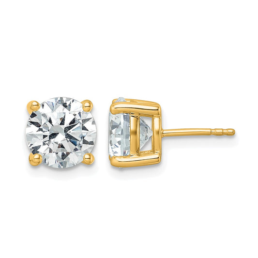 14k Yellow Gold White 5 Ct. Certified Lab Grown Diamond VS+ F+ Round Four Prong Stud Post Earrings