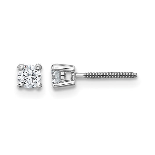 14k White Gold 1/4 ctw Certified Lab Grown Diamond VS/SI+ G+ Round 4 Prong Heavy Wt. Screwback Stud Earrings