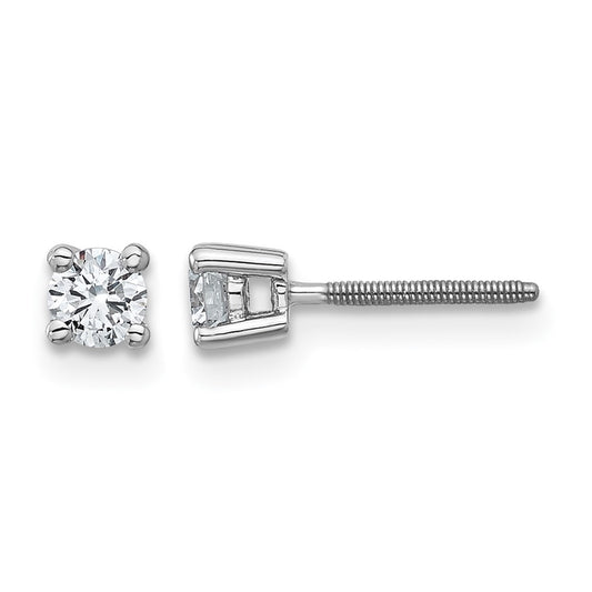 14k White Gold 1/3 Ct. Certified Lab Grown Diamond VS/SI+ G+ Round Four Prong Screwback Stud Post Earrings