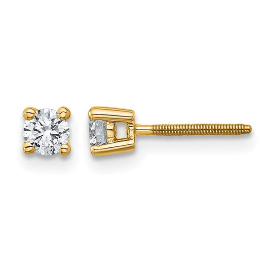 14k Yellow Gold 1/3 Ct. Certified Lab Grown Diamond VS/SI+ G+ Round Four Prong Screwback Stud Post Earrings