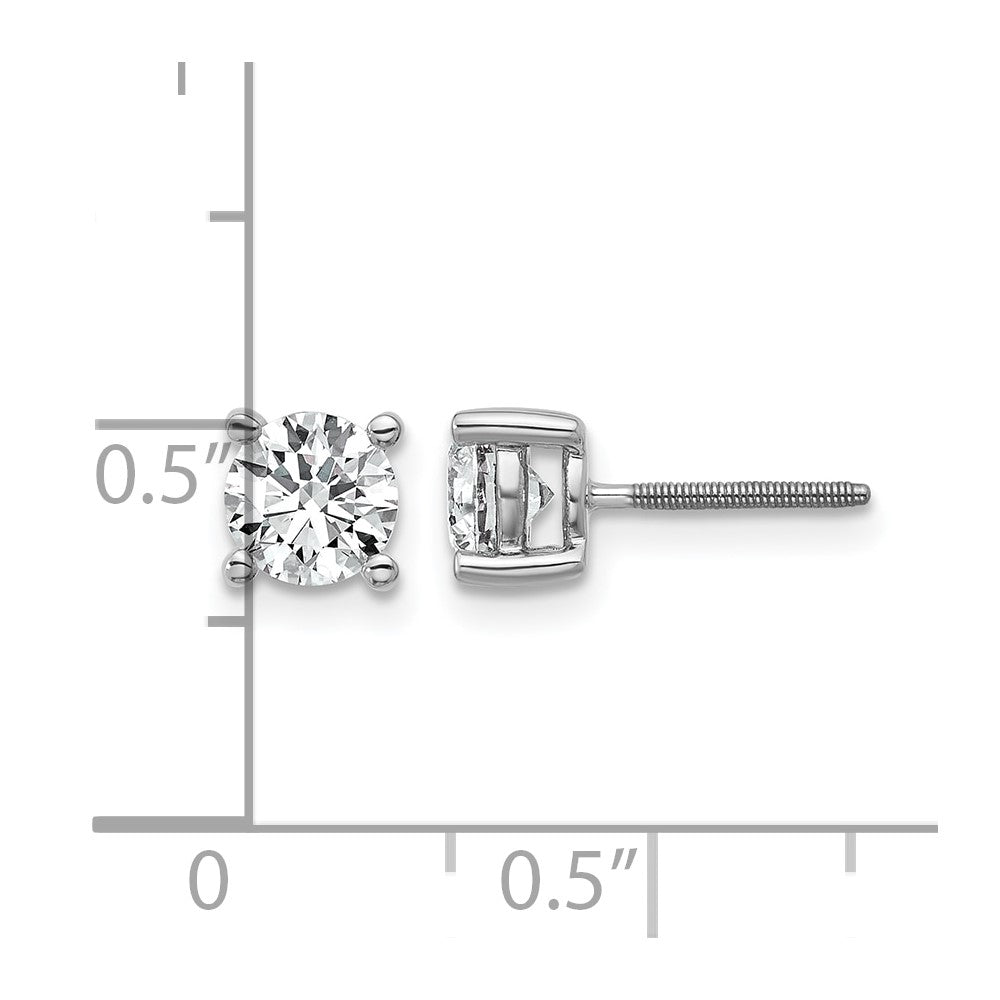 14K White Gold 1 Ctw Certified Lab Grown Diamond Vs+ F+ Round 4 Prong Heavy Wt. Screwback Stud Earrings