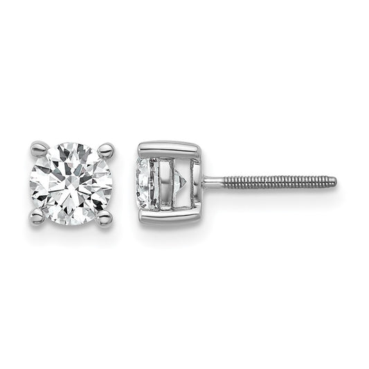 14k White Gold 1 Ct. Certified Lab Grown Diamond VS+ F+ Round Four Prong Screwback Stud Post Earrings