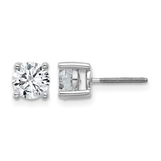 14k White Gold 1 1/2 Ct. Certified Lab Grown Diamond VS+ F+ Round Four Prong Screwback Stud Post Earrings