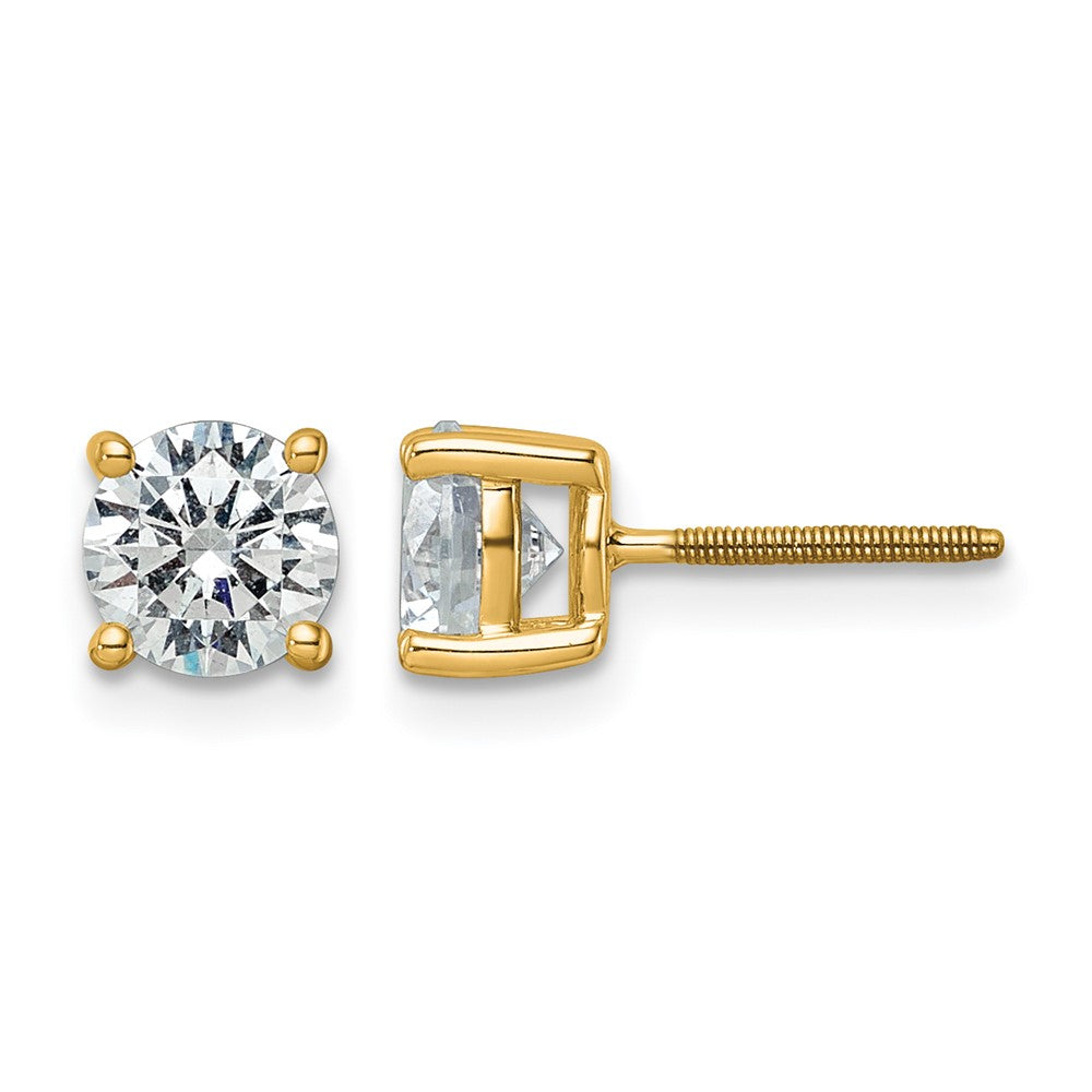 14K Yellow Gold 2 Ctw Lab Grown Diamond Vs+ F+ Round 4 Prong Heavy Wt. Screwback Stud Earrings