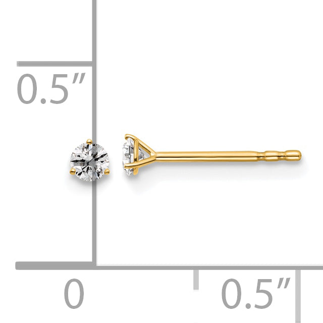 14k Yellow Gold 1/10 ctw Lab Grown Diamond VS/SI+ G+ Round 3 Prong Heavy Wt. Stud Earrings