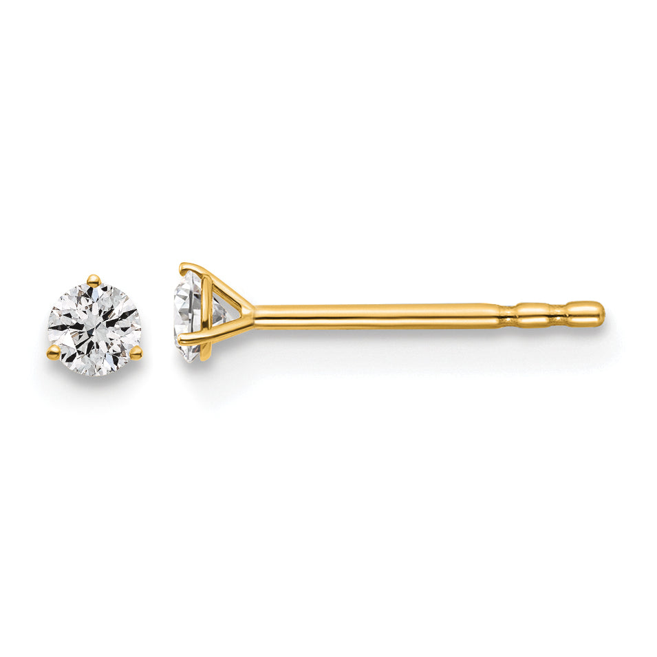 14k Yellow Gold 1/10 ctw Lab Grown Diamond VS/SI+ G+ Round 3 Prong Heavy Wt. Stud Earrings