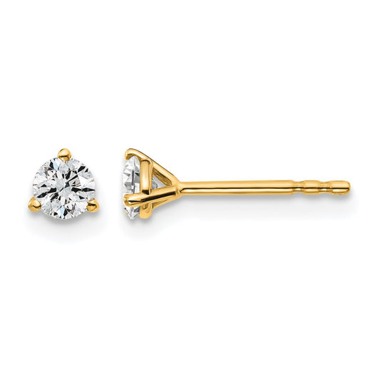 14k Yellow Gold 1/3 Ct. Certified Lab Grown Diamond VS/SI+ G+ Round Three Prong Stud Post Earrings