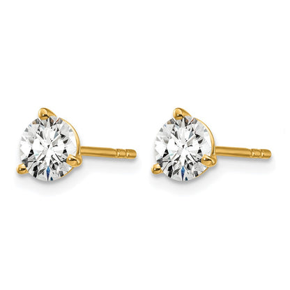 14K Yellow Gold 1 Ctw Certified Lab Grown Diamond Vs/Si+ G+ Round 3 Prong Heavy Wt. Stud Earrings