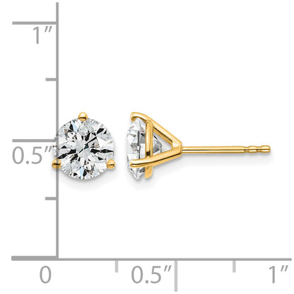 14K Yellow Gold 2 Ctw Certified Lab Grown Diamond Vs/Si+ G+ Round 3 Prong Heavy Wt. Stud Earrings