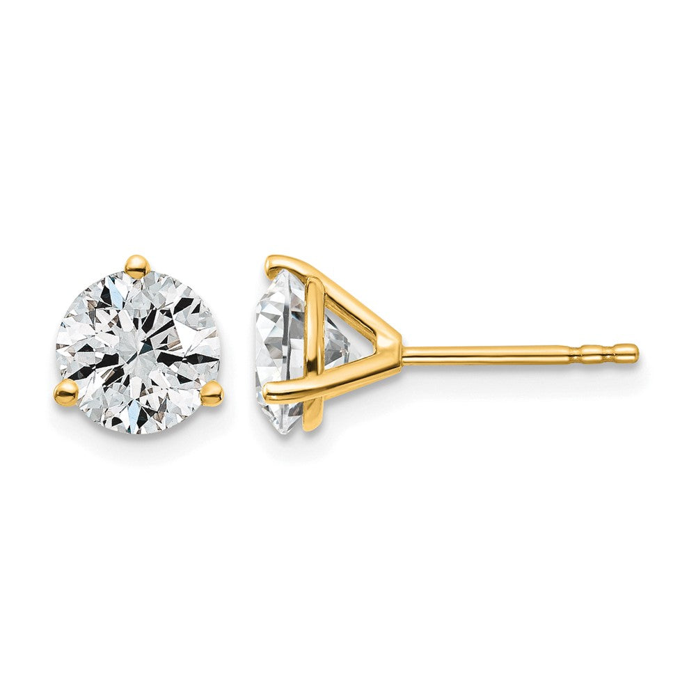 14K Yellow Gold 2 1/2 Ctw Certified Lab Grown Diamond Vs+ F+ Round 3 Prong Heavy Wt. Stud Earrings