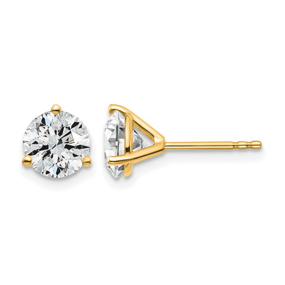 14K Yellow Gold 2 1/2 Ctw Certified Lab Grown Diamond Vs+ F+ Round 3 Prong Heavy Wt. Stud Earrings