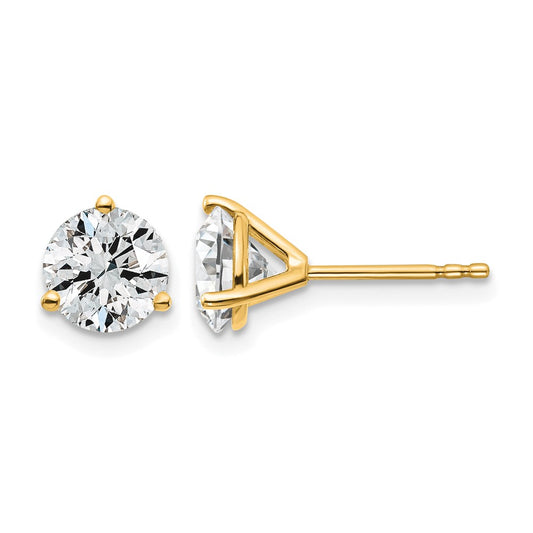 14K Yellow Gold 2 Ctw Lab Grown Diamond Vs/Si+ G+ Round 3 Prong Heavy Wt. Stud Earrings