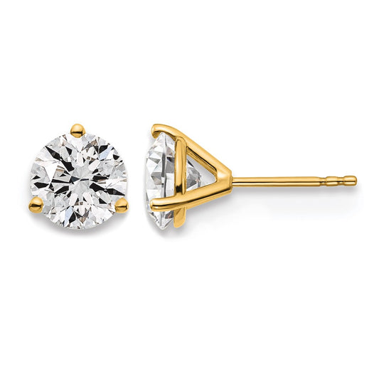 14K Yellow Gold 3 Ctw Certified Lab Grown Diamond Vs+ F+ Round Prong Heavy Wt. Stud Earrings
