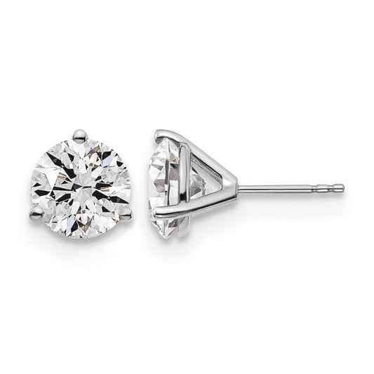 14k White Gold 5 Ct. Lab Grown Diamond VS/SI+ G+ Round Three Prong Stud Post Earrings