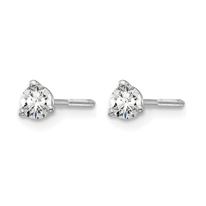 14k White Gold 1/4 ctw Lab Grown Diamond VS/SI+ G+ Round 3 Prong Heavy Wt. Screwback Stud Earrings