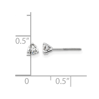 14k White Gold 1/4 ctw Lab Grown Diamond VS/SI+ G+ Round 3 Prong Heavy Wt. Screwback Stud Earrings