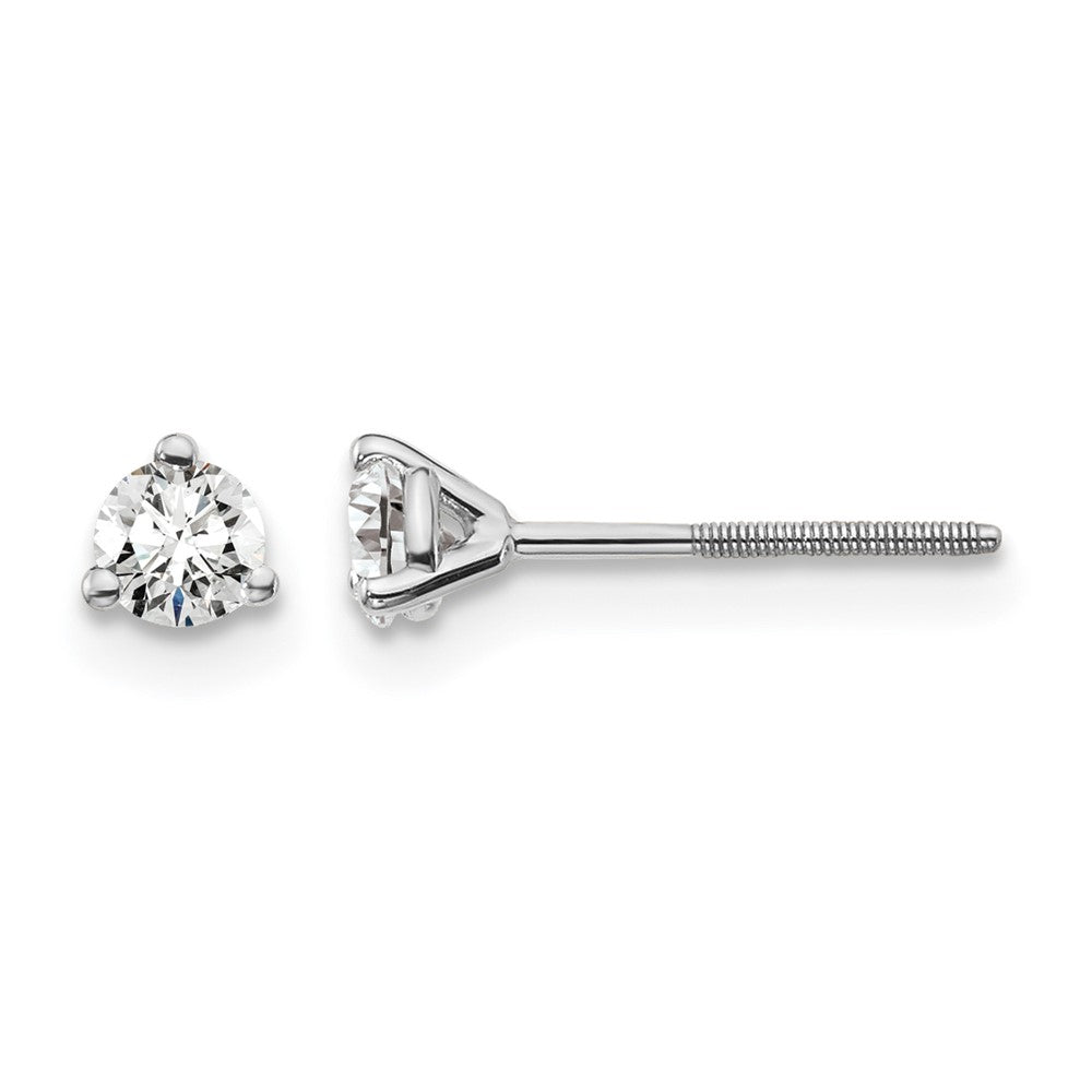 14k White Gold 1/4 ctw Certified Lab Grown Diamond VS/SI+ G+ Round 3 Prong Heavy Wt. Screwback Stud Earrings