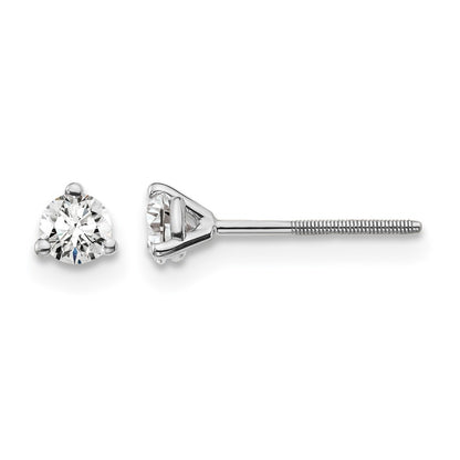 14k White Gold 1/4 ctw Certified Lab Grown Diamond VS/SI+ G+ Round 3 Prong Heavy Wt. Screwback Stud Earrings