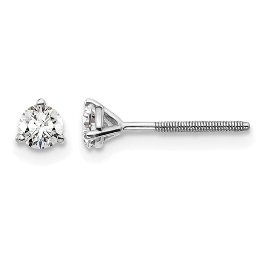 14k White Gold 1/3 Ct. Certified Lab Grown Diamond VS/SI+ G+ Round Three Prong Screwback Stud Post Earrings
