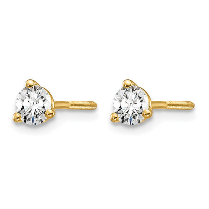14K Yellow Gold 1/3 Ctw Certified Lab Grown Diamond Vs+ F+ Round 3 Prong Heavy Wt. Screwback Stud Earrings