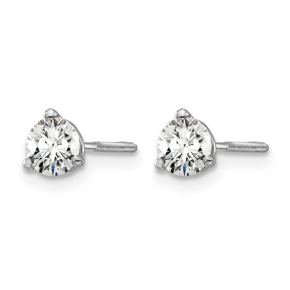 14K White Gold 1/2 Ctw Lab Grown Diamond Vs+ F+ Round 3 Prong Heavy Wt. Screwback Stud Earrings