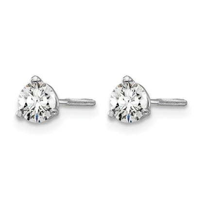 14K White Gold 1/2 Ctw Lab Grown Diamond Vs+ F+ Round 3 Prong Heavy Wt. Screwback Stud Earrings