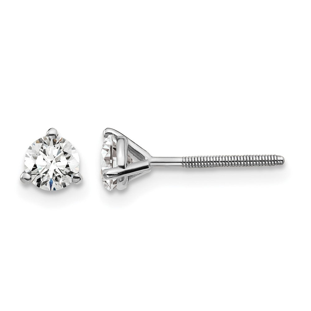 14k White Gold 1/2 ctw Certified Lab Grown Diamond VS/SI+ G+ Round 3 Prong Heavy Wt. Screwback Stud Earrings