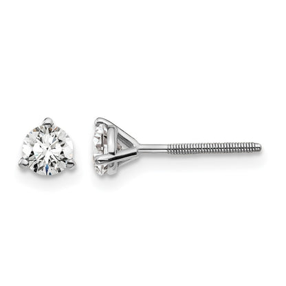 14K White Gold 1/2 Ctw Lab Grown Diamond Vs+ F+ Round 3 Prong Heavy Wt. Screwback Stud Earrings
