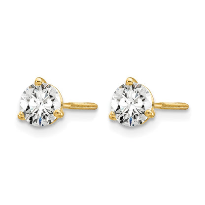 14K Yellow Gold 3/4 Ctw Certified Lab Grown Diamond Vs+ F+ Round 3 Prong Heavy Wt. Screwback Stud Earrings