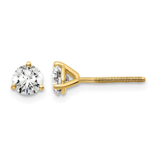 14K Yellow Gold 3/4 Ctw Lab Grown Diamond Vs+ F+ Round 3 Prong Heavy Wt. Screwback Stud Earrings