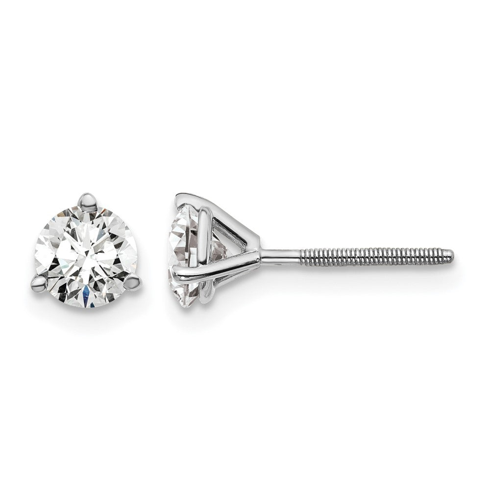 14k White Gold 1 ctw Certified Lab Grown Diamond VS/SI+ G+ Round 3 Prong Heavy Wt. Screwback Stud Earrings
