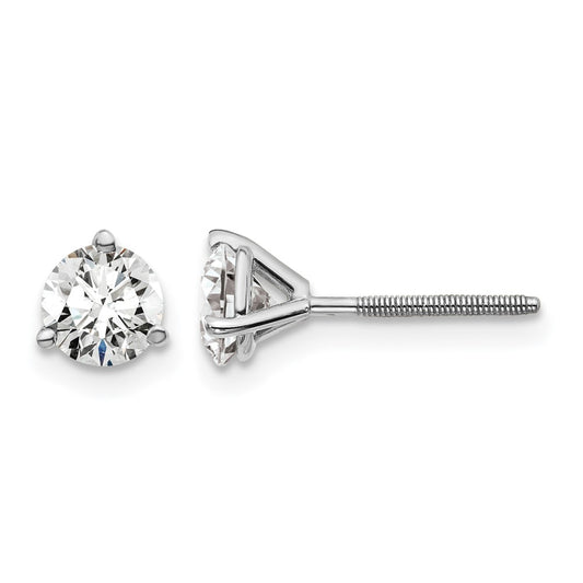 14k White Gold 1 Ct. Lab Grown Diamond VS/SI+ G+ Round Three Prong Screwback Stud Post Earrings