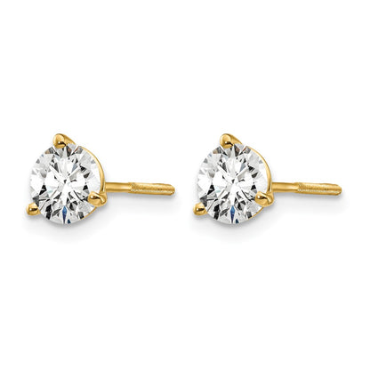 14K Yellow Gold 1 Ctw Lab Grown Diamond Vs+ F+ Round 3 Prong Heavy Wt. Screwback Stud Earrings