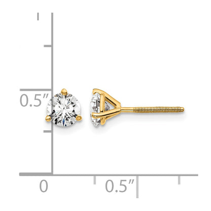 14K Yellow Gold 1 Ctw Lab Grown Diamond Vs+ F+ Round 3 Prong Heavy Wt. Screwback Stud Earrings