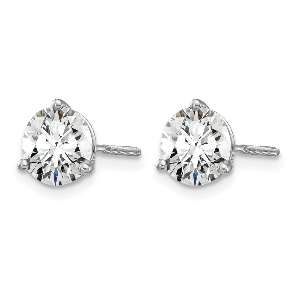 14k White Gold 1 1/2 ctw Certified Lab Grown Diamond VS/SI+ G+ Round 3 Prong Heavy Wt. Screwback Stud Earrings