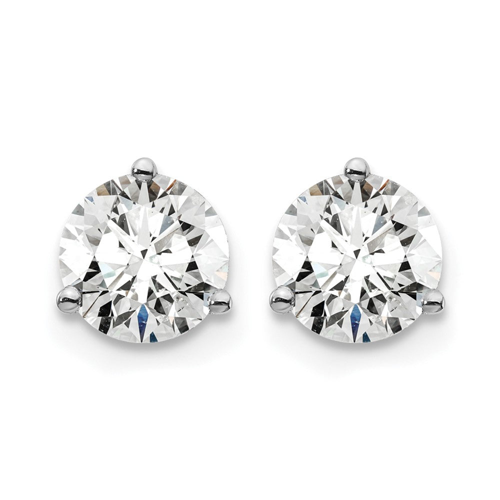 14k White Gold 1 1/2 ctw Certified Lab Grown Diamond VS/SI+ G+ Round 3 Prong Heavy Wt. Screwback Stud Earrings