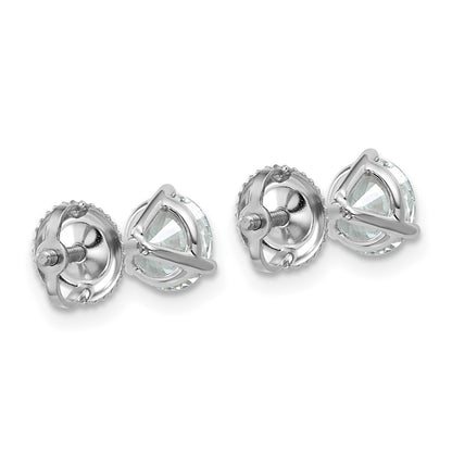 14k White Gold 1 1/2 ctw Lab Grown Diamond VS/SI+ G+ Round 3 Prong Heavy Wt. Screwback Stud Earrings