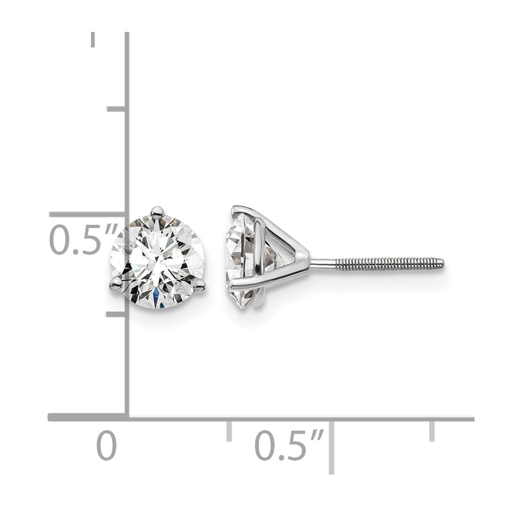 14k White Gold 1 1/2 ctw Certified Lab Grown Diamond VS/SI+ G+ Round 3 Prong Heavy Wt. Screwback Stud Earrings