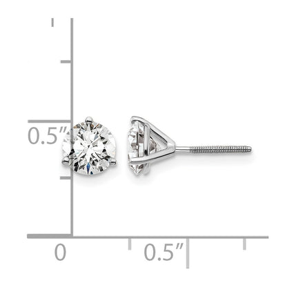 14k White Gold 1 1/2 ctw Certified Lab Grown Diamond VS/SI+ G+ Round 3 Prong Heavy Wt. Screwback Stud Earrings