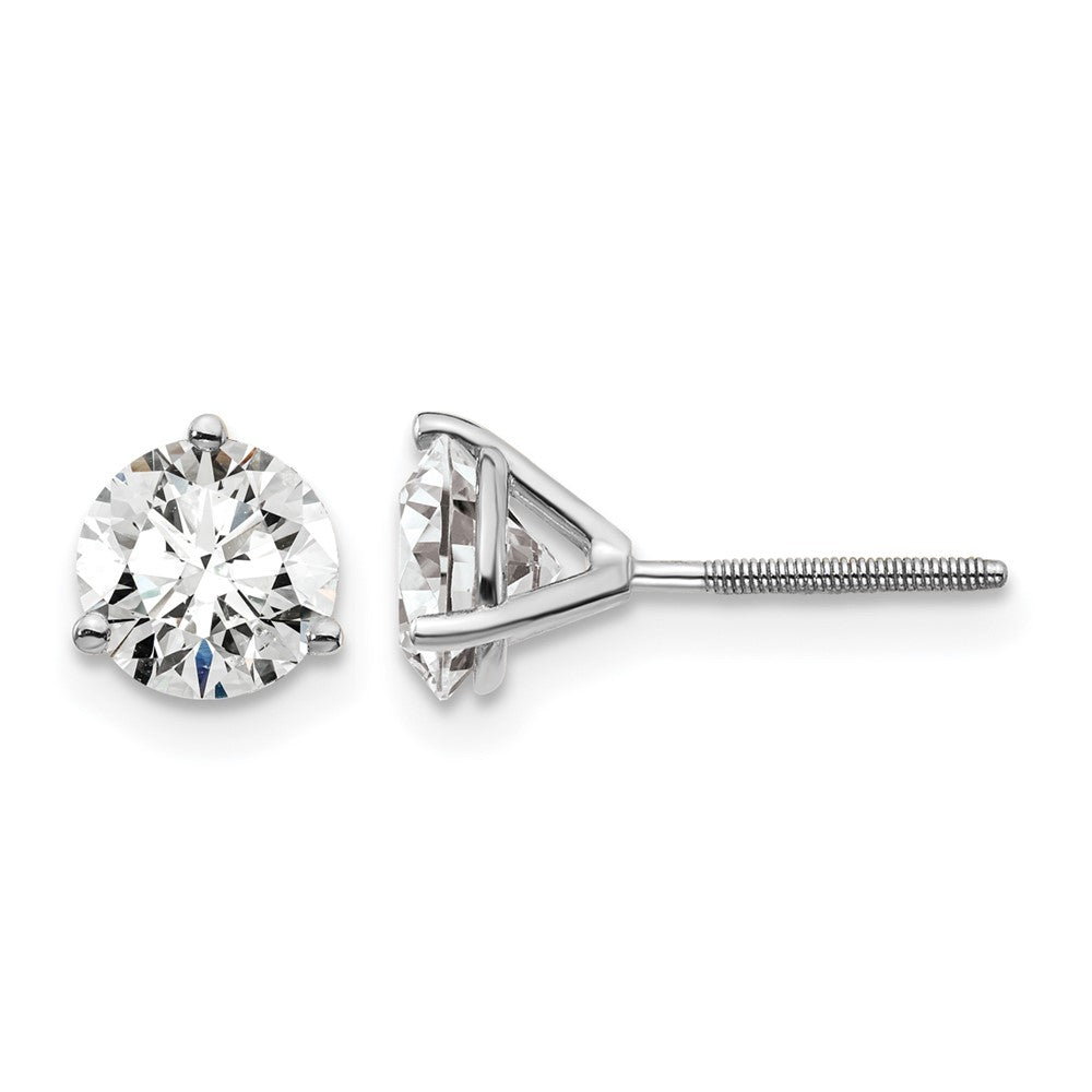 14k White Gold 1 1/2 ctw Certified Lab Grown Diamond VS/SI+ G+ Round 3 Prong Heavy Wt. Screwback Stud Earrings
