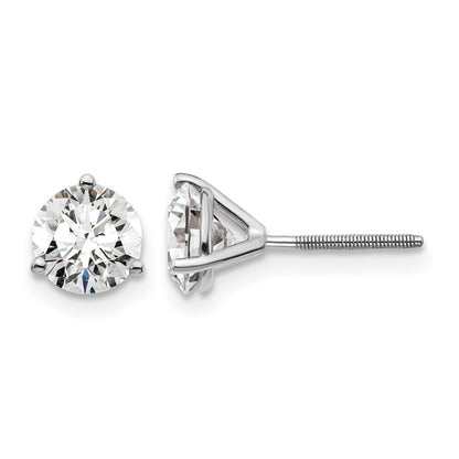 14k White Gold 1 1/2 ctw Certified Lab Grown Diamond VS/SI+ G+ Round 3 Prong Heavy Wt. Screwback Stud Earrings