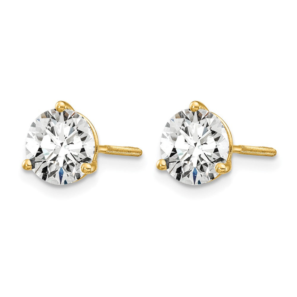 14K Yellow Gold 1 1/2 Ctw Certified Lab Grown Diamond Vs+ F+ Round 3 Prong Heavy Wt. Screwback Stud Earrings