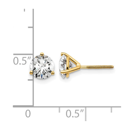 14K Yellow Gold 1 1/2 Ctw Certified Lab Grown Diamond Vs+ F+ Round 3 Prong Heavy Wt. Screwback Stud Earrings