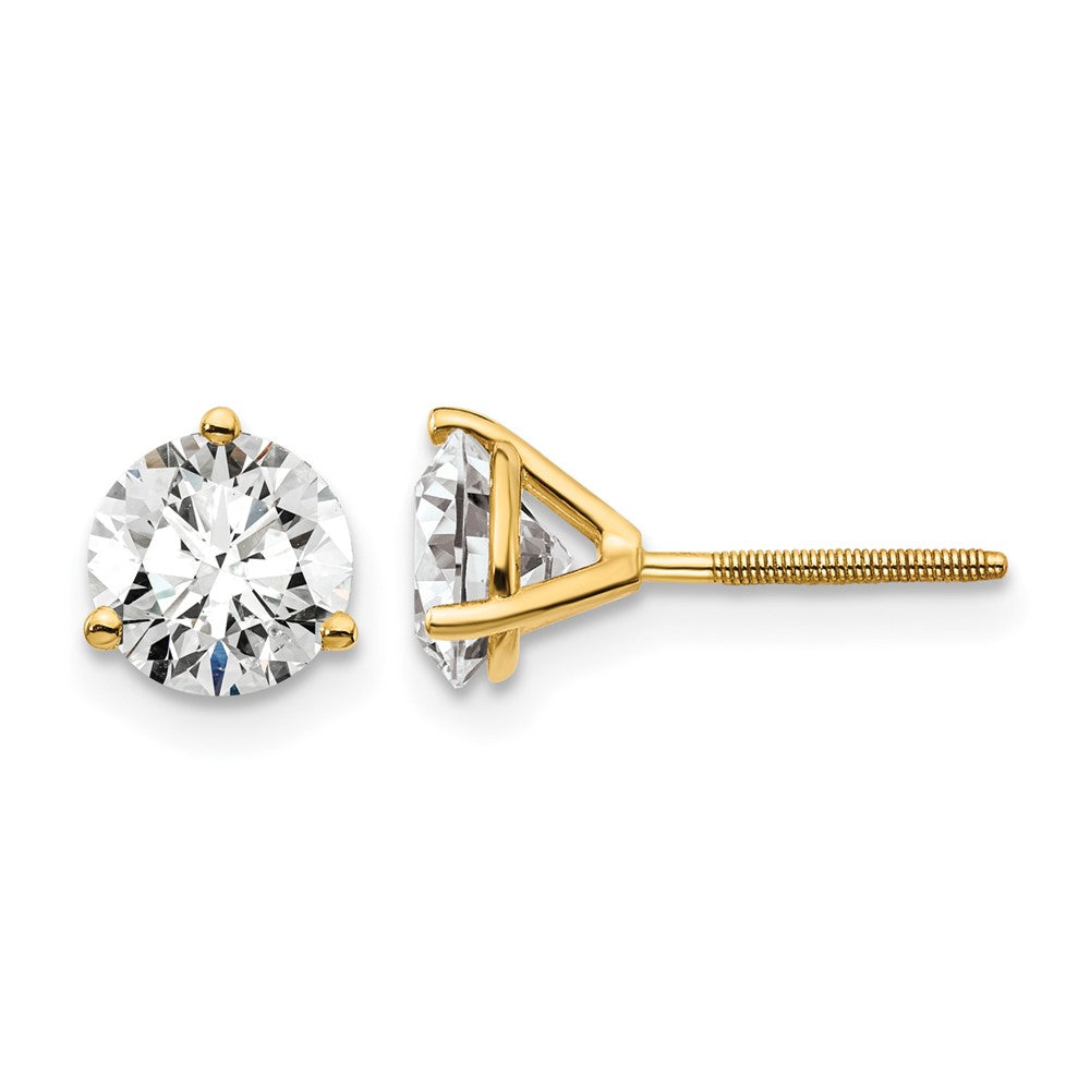 14K Yellow Gold 1 1/2 Ctw Lab Grown Diamond Vs/Si+ G+ Round 3 Prong Heavy Wt. Screwback Stud Earrings