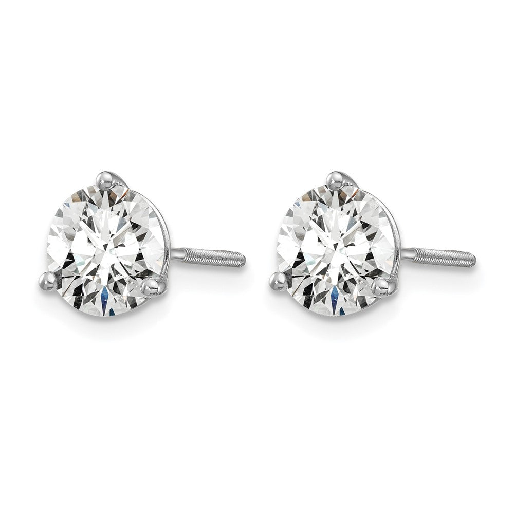 14K White Gold 2 Ctw Lab Grown Diamond Vs+ F+ Round 3 Prong Heavy Wt. Screwback Stud Earrings